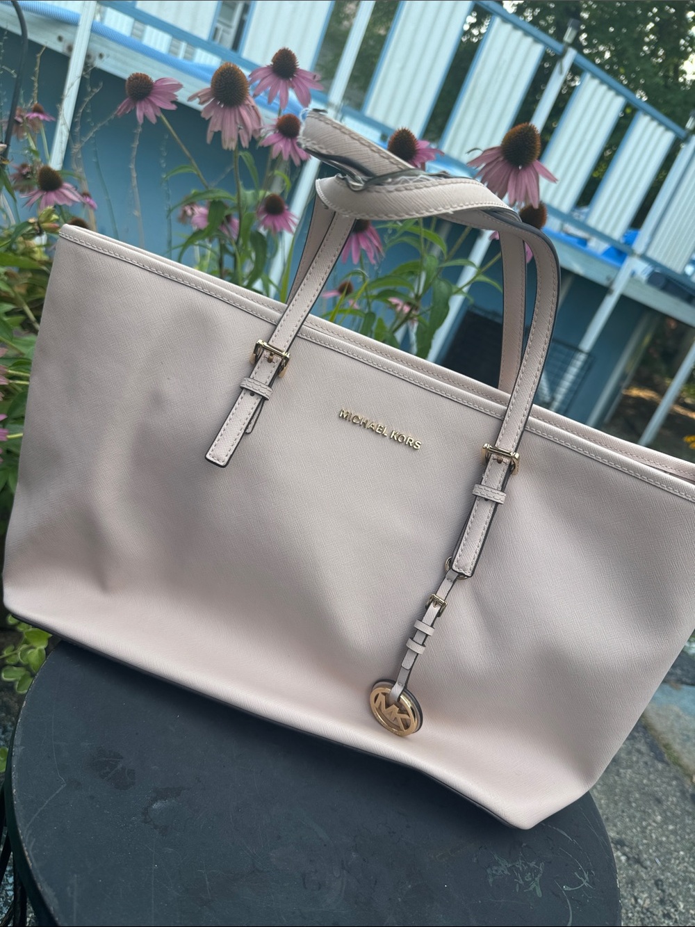 Michael Kors Blush Pink Leather Tote with Gold Accents